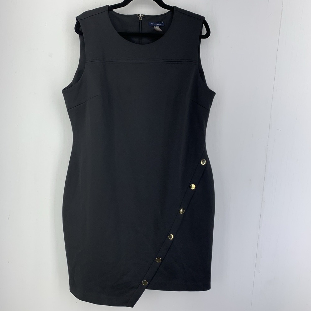 Tommy Hilfiger Women's 18 Sheath Dress Stretch Asymmetric Career Casual Black